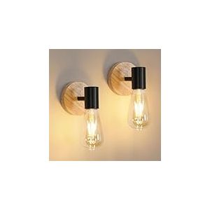Comely Applique Murale Intérieure 2 Pièces, Vintage Bois Rotative Lampe Murale Industrielle en Métal E27 Applique Murale Lampe de Mur Noir pour Salon Chambre Cuisine (Ampoule Non Incluse)