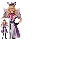 FIESTAS GUIRCA Costume de licorne sinistre pour fille - Serre tête de licorne violet, robe pailletée avec tutu et ailes - Costumes d'Halloween pour filles de 7 à 9 Ans