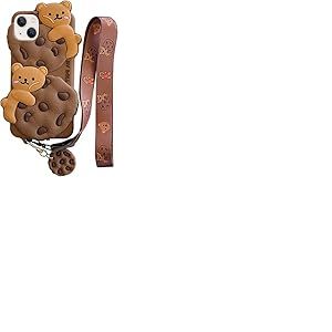 Yatchen Coque de téléphone pour iPhone 14 Pro Max, Motif Ours Biscuit, étui de téléphone Mignon pour iPhone 14 Pro Max, avec lanière et dragonne, Ours de Dessin animé 3D, Coque de Protection Amusante