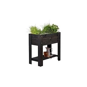 dobar 58287FSCe – Jardinière surélevée élégante Urban avec Plateau de Rangement – Jardinière surélevée avec Film pour Plantes – Jardinière pour Balcon/Jardin/terrasse Anthracite
