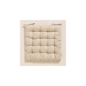 ROOM99 Coussins de Chaise avec Rubans Carmen 40 x 40 x 4,5 cm Coussin d'assise rembourré, Galette de Chaise Interieur avec Attaches, antidérapants pour siège Le Coton Beige, 1 pièce