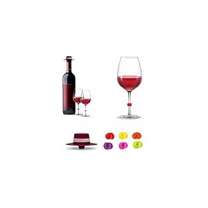 Avilia Set bouchon en silicone pour bouteille en verre de vin ou de champagne avec 6 marques de verres en bois color&eacute;s, id&eacute;al pour les f&ecirc;tes amusantes et les occasions sp&eacute;ciales. Excellent &eacute;galement