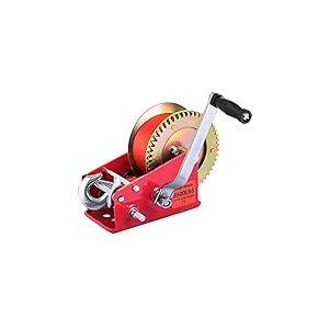 Treuil manuel robuste de 1 587,6 kg avec sangle en nylon et poignée à cliquet, crochet à manivelle à 2 vitesses pour VTT, bateau, remorque, camion, voiture (3500 rouge)