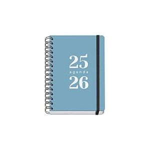 Dohe - Agenda Scolaire 2025 2026 - Page Par Jour, A5 (15x21 cm), Espagnol et Anglais, Septembre à Juin, Spirale Double et Élastique, Couverture Flexible, 4 Pages d'Autocollants - GRAMMAR Bleu