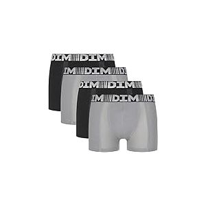 DIM Boxer Homme 3D Flex Air Respirabilité & Liberté De Mouvement x4, Noir/Gris Perle, XL