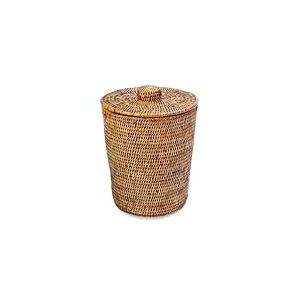 Kouboo La Jolla Corbeille Ronde en rotin avec Insert en Plastique et Couvercle Marron Miel