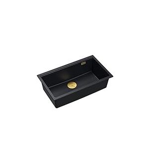 QUADRON Evier cuisine 1 bac Granit | Taille 70 x 37 x 23,5 cm Couleur: Carbone Pur + Pvd Dor&eacute; (Evier Encastrable) | LOGAN 110 Evier de cuisine simple | Lavabo Evier de cuisine en granit