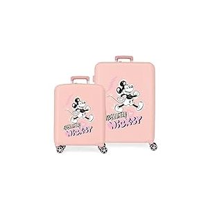 Ensemble Valise Disney Mickey Friendly Nude 55/70 cm ABS Rigide Fermeture TSA Intégrée 88L 6.8 kg 4 Double Roues Bagage à Main