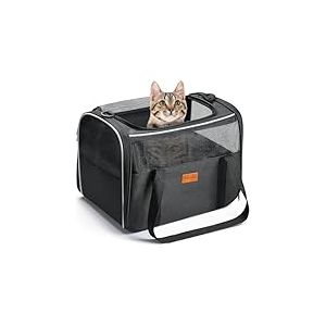 Morpilot Sac Transport Chat, Sac Transport Chien Respirant et Pliable, Caisse de Transport Chat avec Bandouli&egrave;re R&eacute;glable, Cage Transport Chat avec Matelas en Peluche Amovible+Bol