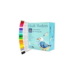 RAYLU PAPER – Feutres Craie Liquide Effaçables, Feutres pour Vitre avec Pointe Réversible 6 mm, Marqueurs Craie pour Ardoise, Tableau Noir/Blanc, Vitrines et Loisirs Créatifs (21 Couleurs)