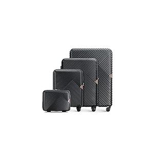 WITTCHEN Valise de Voyage Set de 4 valises en Polycarbonate Bagages à Main avec 4 roulettes pivotantes Serrure à Combinaison Poignée télescopique GL Style Line Noir