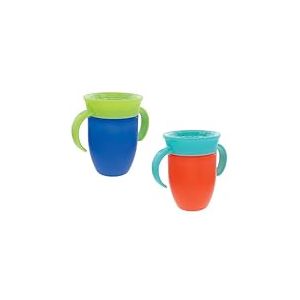 Nuby Tasse 360° antifuite – Poignées ergonomiques – Conçu pour boire dans toutes les positions – 210ml – Bleu et Orange – Dès 4 mois – 2 Pack