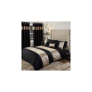 Rapport Home Capri Parure de lit matelass&eacute;e en Velours Noir et dor&eacute; avec Strass pour lit Double