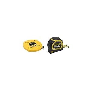 Stanley 0-34-297 Mètre À Ruban Fibre De Verre 30 M Jaune Fluo - Revêtement Pvc - Anti-Corrosion & Mètre 8 M X 25 mm Bi Matière Tylon - Boitier Ergonomique - Ruban en Acier Laqué