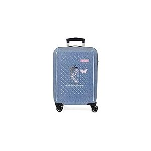 Enso We Love Flowers Valise de cabine bleue 38 x 55 x 20 cm rigide ABS Fermeture &agrave; combinaison lat&eacute;rale 34 l 2 kg 4 roues doubles