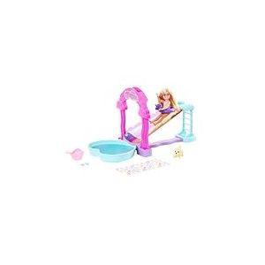 Barbie Coffret Toboggan Aquatique Arc-en-Ciel avec Poup&eacute;e Chelsea Et Son Chiot, Hauteur 20 Cm, Accessoires Inclus, Jouet Enfant, A Partir De 3 Ans, HTK39