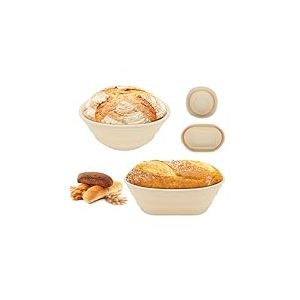 Banneton à Pain Silicone 2PCS (25cm Ovale + 22cm Rond) Design Antiadhésif & Pliable et réutilisable- Pour Pain au Levain & Pâtisserie | Lavable au Lave-vaisselle | Anti-Moisissure