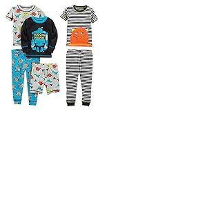 Simple Joys by Carter's Ensemble de Pyjama 6 Pi&egrave;ces en Coton, Coupe Ajust&eacute;e Gar&ccedil;on, Lot de 3, Dinosaure/Monstre/Rayures/Robot, 5 ans