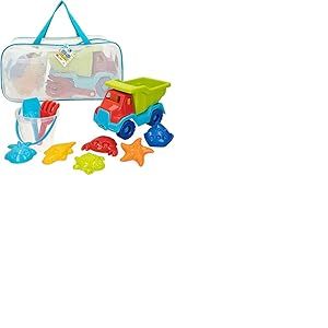 ColorBaby - 49273 - Jouets de Plage pour Enfants - Sable - Sac &agrave; Jouets de Plage - Seau de Sable - &Oslash; 18 cm - Arrosoir - Pelle - R&acirc;teau - Arrosoir - Camion - Moules &agrave; Sable - Coloraby + 18 Mois