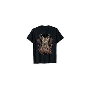 Designs esth&eacute;tiques d'animaux gothiques - T-Shirt Gothique Chat Mystique avec Ailes - Noir - Unisex-Adultes - S - Manche Courte - Coupe Classique - Motif de Chat Mystique avec des Ailes