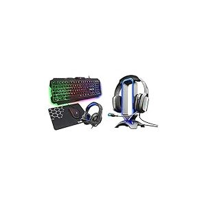 THE G-LAB Combo Argon E - Ensemble Gaming 4 en 1 - Clavier Gamer AZERTY Rétroéclairé, Souris Gamer 3200 DPI & K-Stand Radon Support pour Casque/Micro-Casque Gaming, Hub USB 2 x 2.0