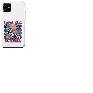 Feral Girl Summer Raton Laveur Plage Vacances Coucher de Soleil Coque pour iPhone 11