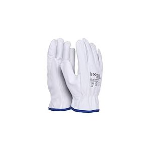 DONAU SAFETY Gants de travail en cuir de ch&egrave;vre de qualit&eacute; sup&eacute;rieure - 1 paire - Taille 9 - Blanc - Gants en cuir avec poignet &eacute;lastique - Gants de montage - Gants de protection pour conducteur