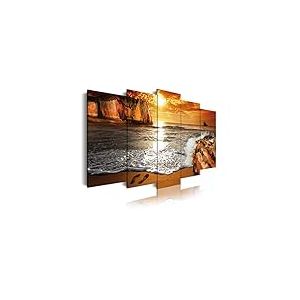 DekoArte - Impression Sur Toile Moderne D'Images Artistiques Num&eacute;ris&eacute;es | Toile D&eacute;corative Pour Votre Salon Ou Votre Chambre | Style Paysage Coucher de Soleil Sur La Plage | 5 Pi&egrave;ces 150 x 80 cm