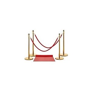 Zink Lot Tapis Rouge - 4 Poteaux de 90 cm en Acier Inoxydable Dor&eacute; avec Cordon en Velours de 1,5 m pour F&ecirc;tes, Photomatons, Mariages, Th&eacute;&acirc;tres, etc.