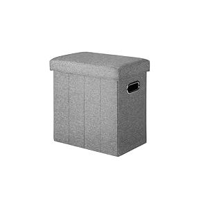 COSYLAND Pouf de Rangement Pliable en Lin &ndash; Ottoman avec Couvercle 42x27x42 cm, Banc Coffre Repose-Pieds 150 kg, Tabouret de Salon avec Espace de Stockage Cach&eacute; &ndash; Gris Clair
