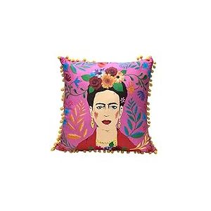 Talking Tables Coussin et Housse Frida Kahlo Rose avec Pompons | Oreiller d&eacute;coratif Boho pour la d&eacute;coration int&eacute;rieure, Cadeaux Inspirants pour Femmes, Chambre &agrave; Coucher, canap&eacute;, Chaise