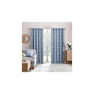 Dreams & Drapes Lot de 2 Rideaux &agrave; &oelig;illets Motif damass&eacute; pour Chambre &agrave; Coucher et Salon, 168 x 137 cm (l x L), Bleu et Blanc