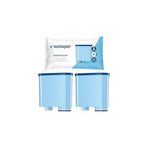 Wessper Cartouche Filtrante Aquaclean Compatible avec Philips et Saeco Machine à café, Filtre à Eau avec Charbon Actif - 2 pièces, Bleu