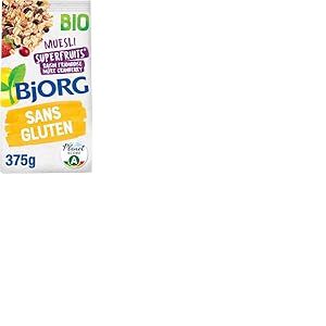 BJORG - Muesli Superfruits - Raisin, Framboise, Mûre, Cranberry - Bio & Sans Gluten - Aux Céréales Complètes - Riche en Fibres - Réduit en Sucres - 6 Sachets de 375 g