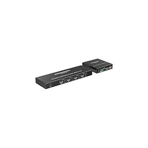 PremiumCord Commutateur KVM 4K HDMI 4:1 + Extender Via Cat6/7 avec télécommande, UHD 4K 2160p 60Hz, Full HD 1080p, Transmission USB, HDMI 2.0, HDR, 3D, sans délai, boîtier en métal