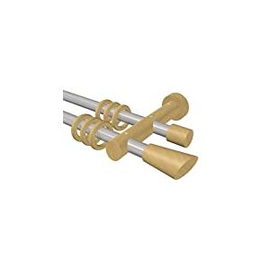 Flairdeco - Tringle à Rideaux en métal et Bois de hêtre, Barre pour Rideaux, Tringles à Rideau avec Embouts - 20 mm de diamètre - 2 Plis - Type Conus - Gris argenté - 160 cm