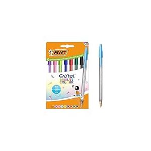 BIC Cristal Multicolour Stylos-bille Pointe Large (1,6 mm) - Encres classiques et fantaisie de couleurs assorties, pack de 8