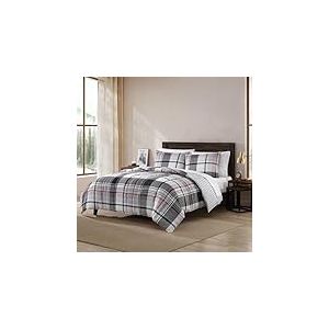 Eddie Bauer Parure de lit réversible en microsuède avec Couvre-oreillers Assortis, décoration d'intérieur décontractée, Polyester, Carreaux normands, Noir, très Grand lit