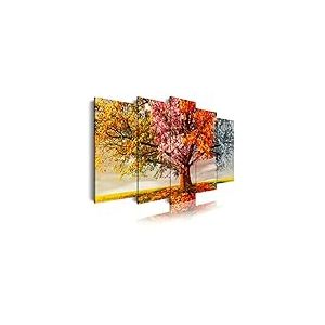DekoArte 401 - Impression Sur Toile Moderne D'Images Artistiques Num&eacute;ris&eacute;es | Toile D&eacute;corative Pour Votre Salon Ou Votre Chambre | Style Paysage Arbres Quatre Saisons | 5 Pi&egrave;ces 150 x 80 cm