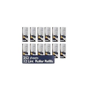 Korbond Lot de rouleaux de rechange anti-peluches, 12 rouleaux de 21 feuilles, enlève les poils d’animaux et les peluches des vêtements, tissus et tapis, 36 m, 252 feuilles prédécoupées en spirale