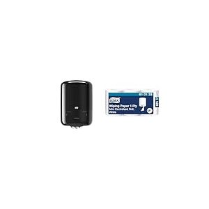 Tork Distributeur à Dévidage Central Noir M2, utilisable d'une Seule Main, Gamme Elevation, 559008 & Bobine de Papier d’Essuyage à Dévidage Central Blanc M1, essuyage Mains et Surfaces, 3 x 120 m