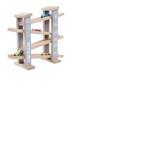 Eichhorn Circuit de Course Automobile en Bois avec 4 v&eacute;hicules, 5 pi&egrave;ces, favorise l'observation et la motricit&eacute;, en Bois de h&ecirc;tre certifi&eacute; FSC, 33 x 30 cm, &agrave; partir de 1 an