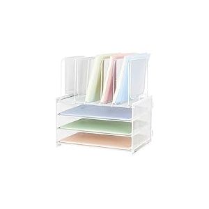 ORDROLL Bac à courrier moderne blanc à 3 niveaux avec 5 porte-documents verticaux pour le travail de bureau