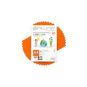 Feuilles de couleur, Pack 500 Feuilles A4 80gr – Papier couleur pour loisirs créatifs, imprimante, scrapbooking – Feuilles colorées – Idéal pour origami, pliage, bureau et école (Orange, 500h)