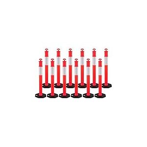 VEVOR Poteau de Signalisation 12PCs 114 cm, Balise de D&eacute;limitation avec Base Lest&eacute;e et Bandes R&eacute;fl&eacute;chissantes, D&eacute;lin&eacute;ateur de Circulation pour Contr&ocirc;le des Foules, Chantier Stationnement, Rouge