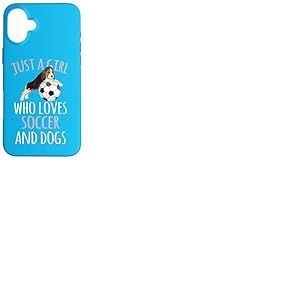 Citation Amusante Just A Girl Who Loves Soccer Playing with Dogs Coque pour iPhone 16 Plus