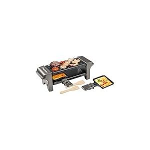 Bestron Appareil a raclette, Mini Grill pour 1 à 2 personnes, avec 2 poêlons et 2 spatules, avec revêtement antiadhésif, 350 Watts, couleur: Gris