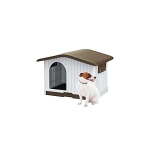 Aqpet Niche pour Chiens en Plastique pour extérieur intérieur Maison Jardin avec Plancher surélevé et Toit relevable, pour Chiens Taille Petite/Moyenne 87 x 74 x 61 H, Marron