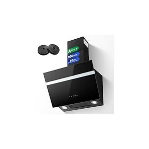 TopStrong Hotte Aspirante 60cm, 800m&sup3;/h Hotte de Cuisine inclin&eacute;e Silencieuse, A+++ Hotte aspirante sans Evacuation ou Recyclage Inclus Filtres Charbon, 3 Vitesses + Boost Fonction, Commande Tactile