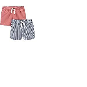 Simple Joys by Carter's Knit Shorts, Pack of 2, Bleu Marine Rayures/Rose Corail, 18 Mois (Lot de 2) Fille